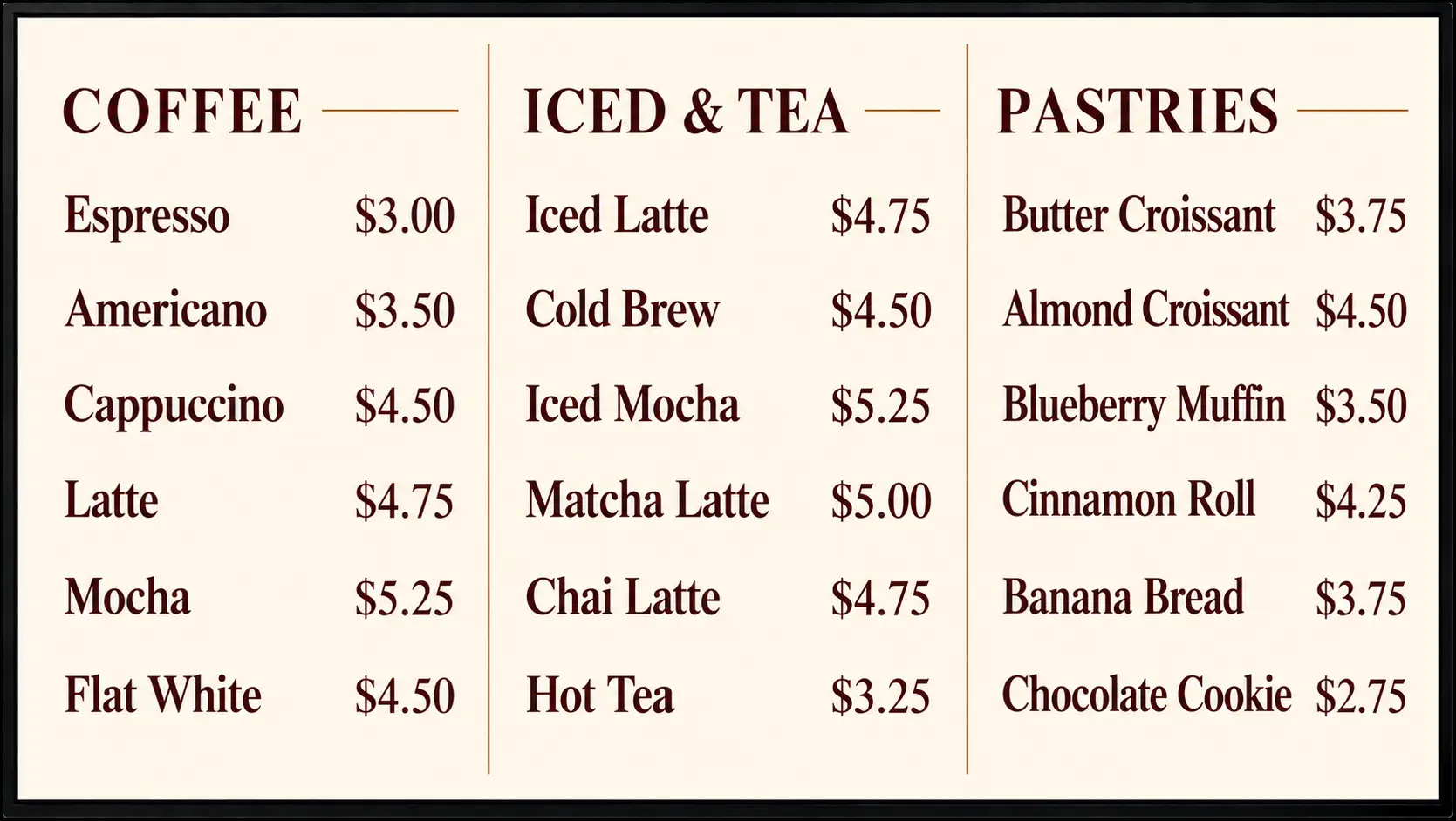 Menu board