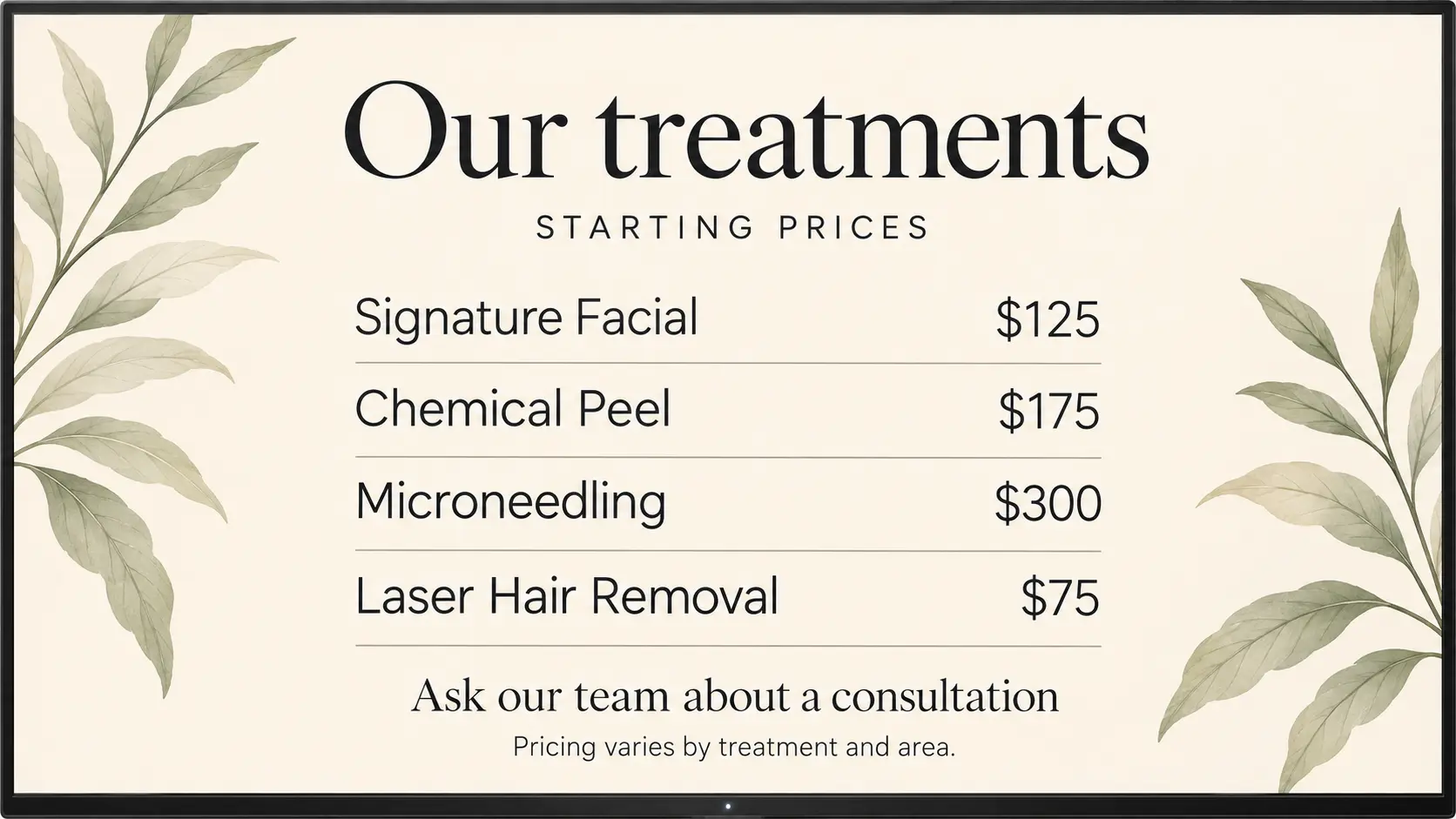 Treatment menu